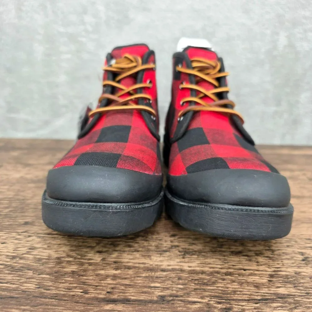 Polo Ralph Lauren Umar Buffalo Plaid Boots 9.5 Black Red Ankle Rugged Laces New